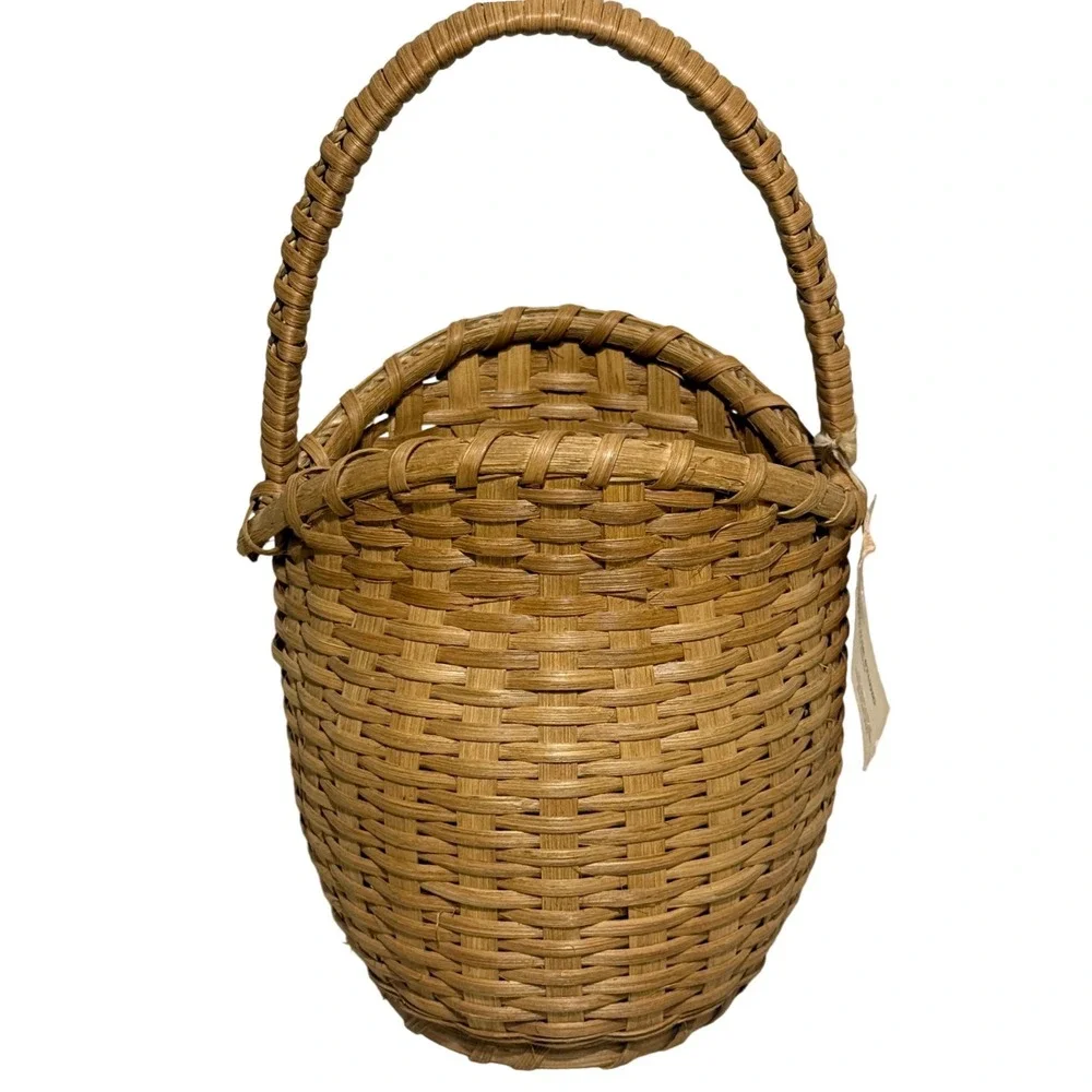 Handwoven Basket Tall Twisted Handle Artisan Reed Basket Twisted Oak Studio